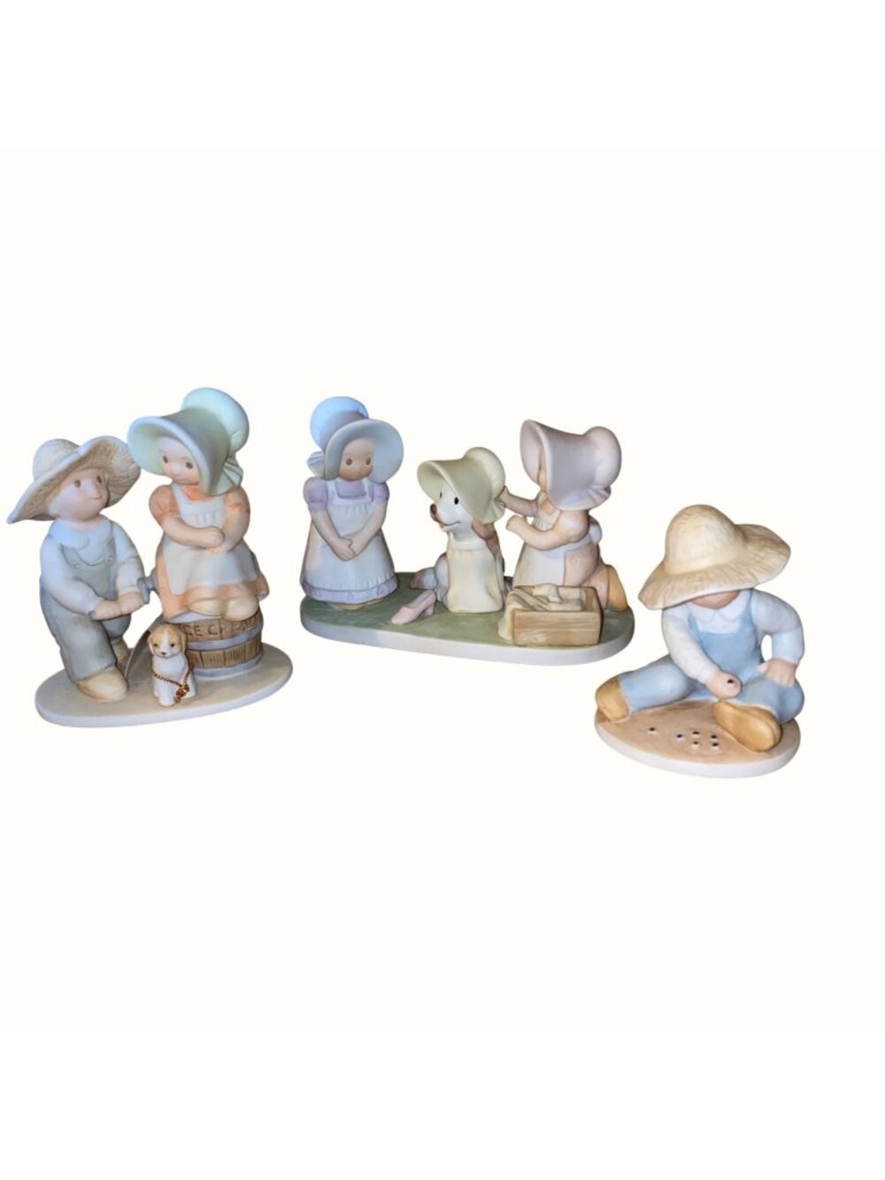 Vintage Circle Of Friends By Masterpiece Figurines Set Of 3 Ceramic Boy Girl Dog